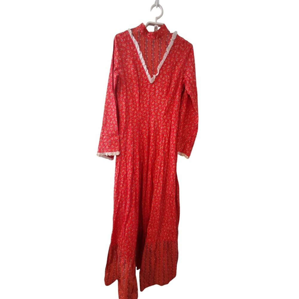 Handmade Vintage dress womens XS S ? prairie boho red floral long costu…
